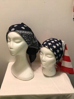 Navy & American Flag 2 Pack Bandana 100% Cotton Paisley Print One-Sided Scarf